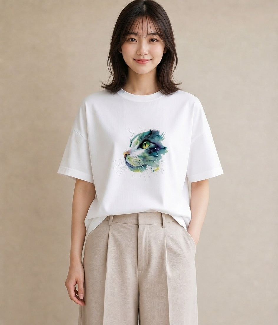 グラフィックTシャツ レディース ロシアンブルー 猫 ねこ イラスト シンプル 20代 カジュアルコーデ 白T YMAZO