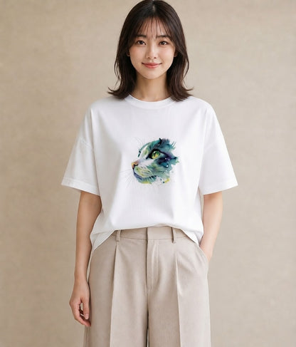 グラフィックTシャツ レディース ロシアンブルー 猫 ねこ イラスト シンプル 20代 カジュアルコーデ 白T YMAZO