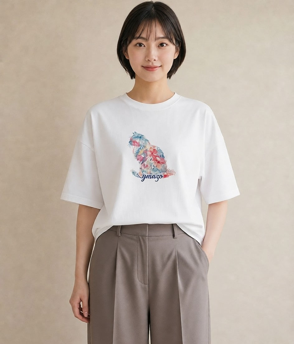 半袖Tシャツ レディース スフィンクス 猫 ねこ イラスト モード 在宅 公園 白T YMAZO