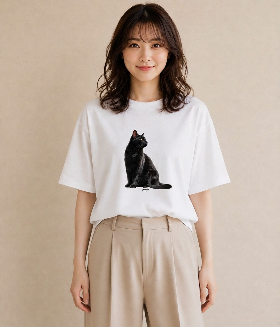 半袖Tシャツ レディース 靴下猫 猫 ねこ イラスト カフェコーデ クリスマス 旅行 白T YMAZO