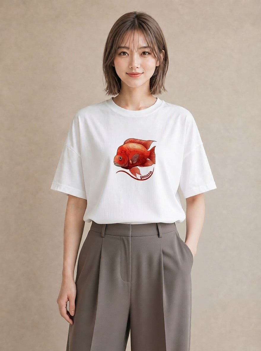 グラフィックTシャツ レディース 金魚 ペット 動物 イラスト 可愛い カフェ巡り 女子会 白T YMAZO