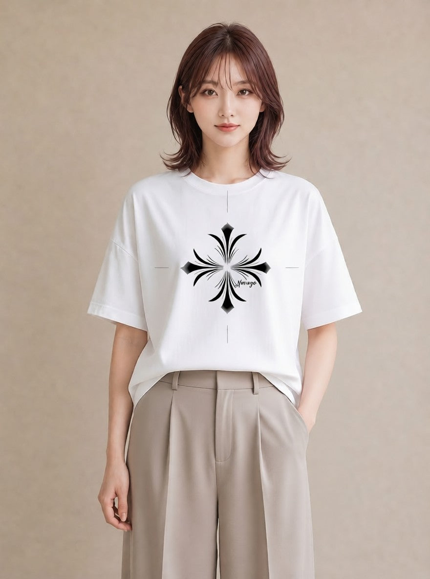 半袖Tシャツ レディース 幾何学 ミニマル ジオメトリック イラスト 母娘コーデ 自分用 白T YMAZO