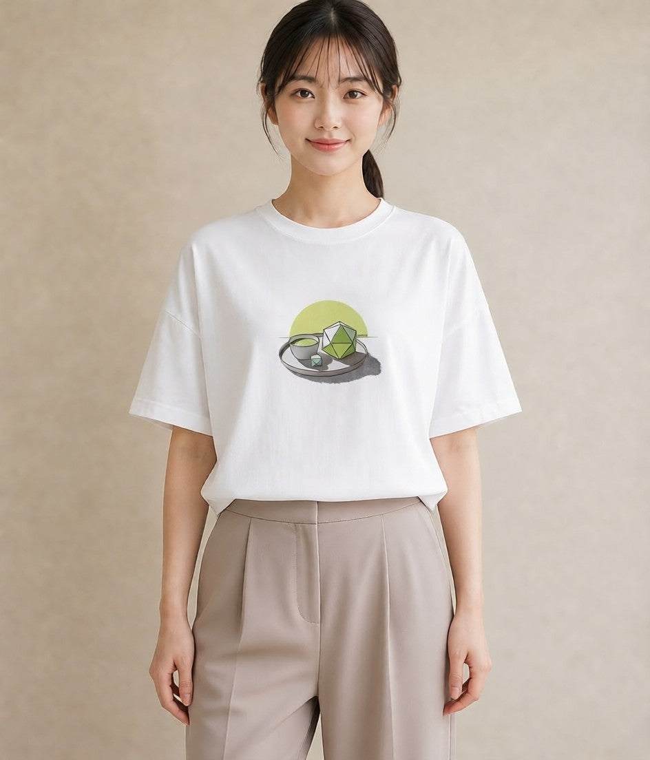 プリントTシャツ レディース 抹茶 食べ物 フード イラスト 北欧風 ビーチ デイリーウェア 白T YMAZO
