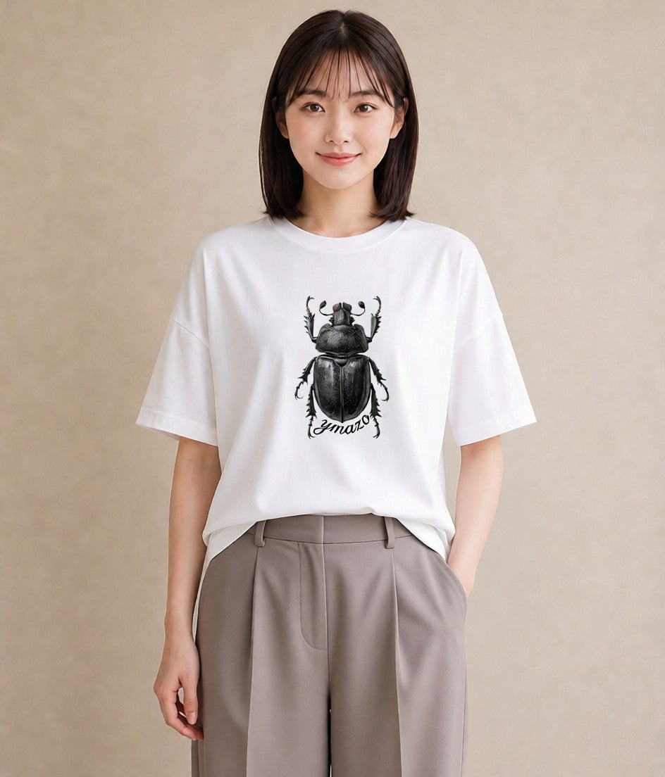 Tシャツ レディース クワガタ 昆虫 虫 イラスト ゆるコーデ 綿100 デート 白T YMAZO