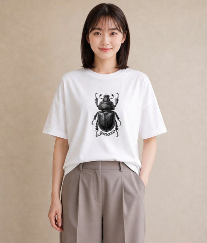 Tシャツ レディース クワガタ 昆虫 虫 イラスト ゆるコーデ 綿100 デート 白T YMAZO