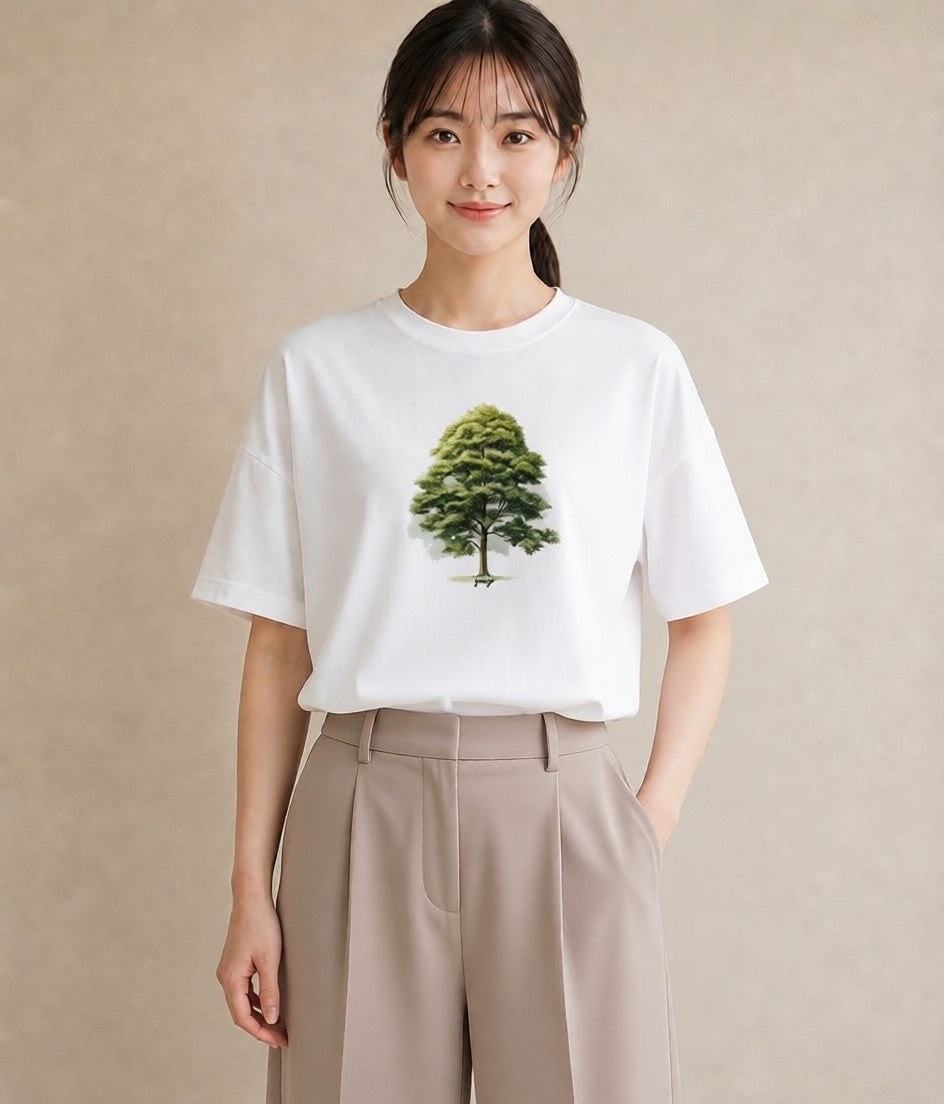 グラフィックTシャツ レディース 木 植物 ボタニカル イラスト ユニーク 20代 カジュアルコーデ 白T YMAZO