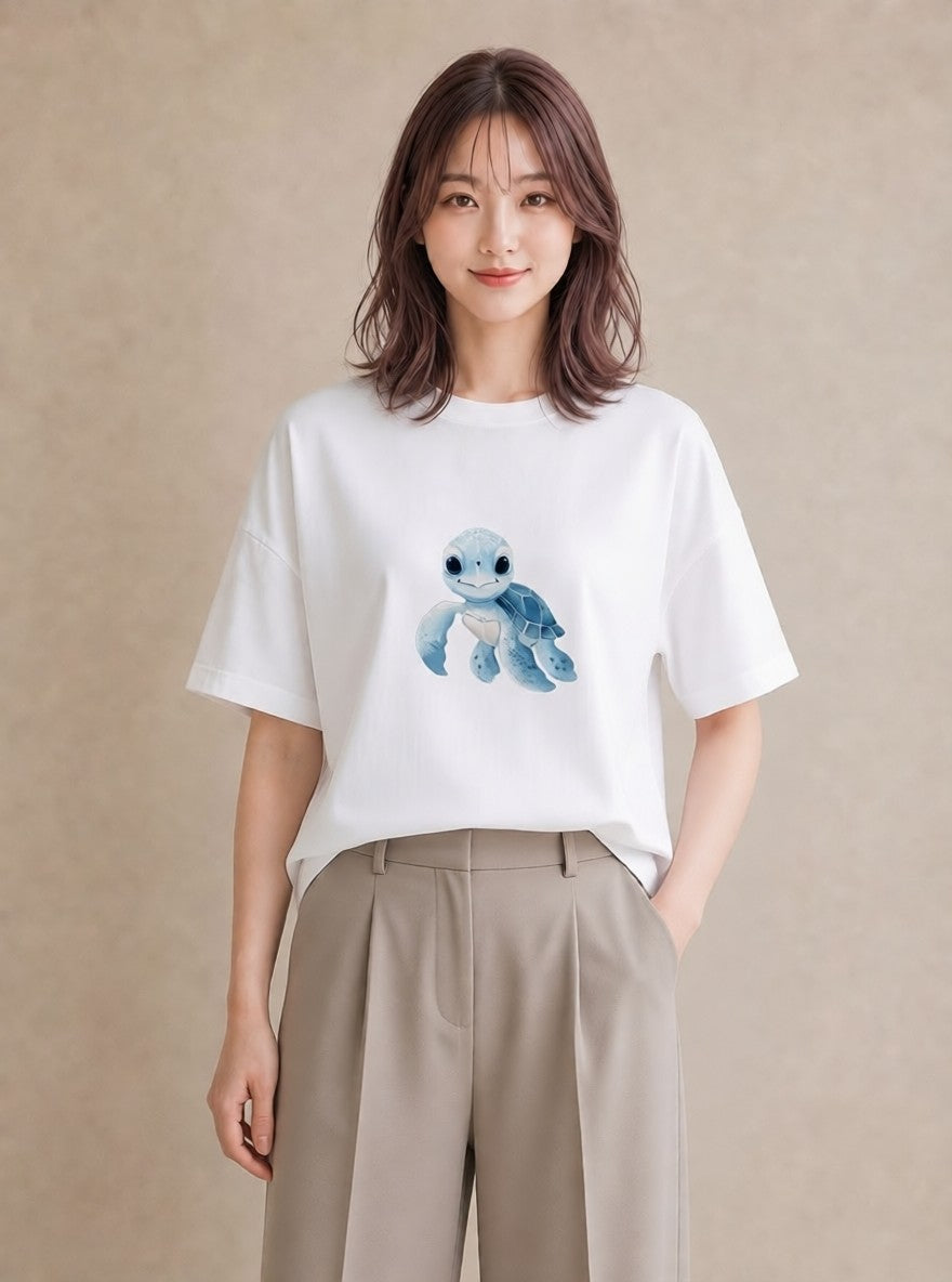 プリントTシャツ レディース カメ ペット 動物 イラスト ユニーク 姉妹 送別ギフト 白T YMAZO