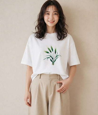 プリントTシャツ レディース 芝生 植物 ボタニカル イラスト 春コーデ 姉妹 白T YMAZO
