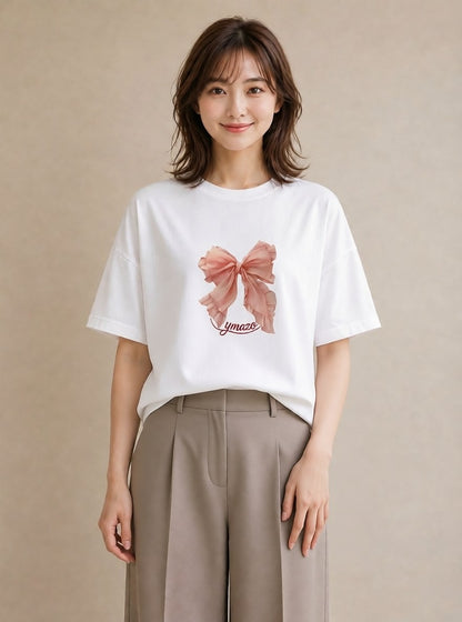 グラフィックTシャツ レディース レースハンカチ レース ハンカチ ナチュラル アンティーク イラスト ユニーク 女性向けギフト 散歩 白T YMAZO