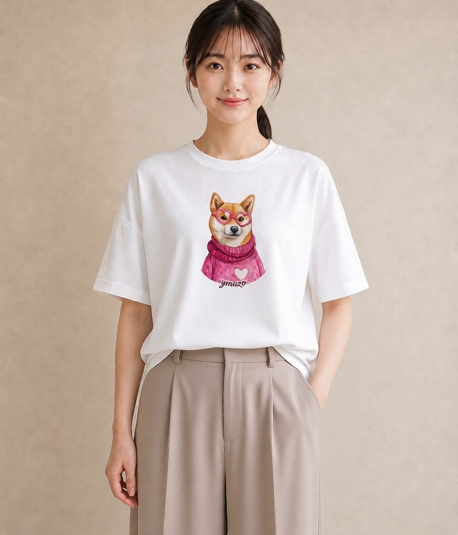 デザインTシャツ レディース 柴犬 しばいぬ 犬 いぬ イラスト シック カフェ巡り 女子会 白T YMAZO