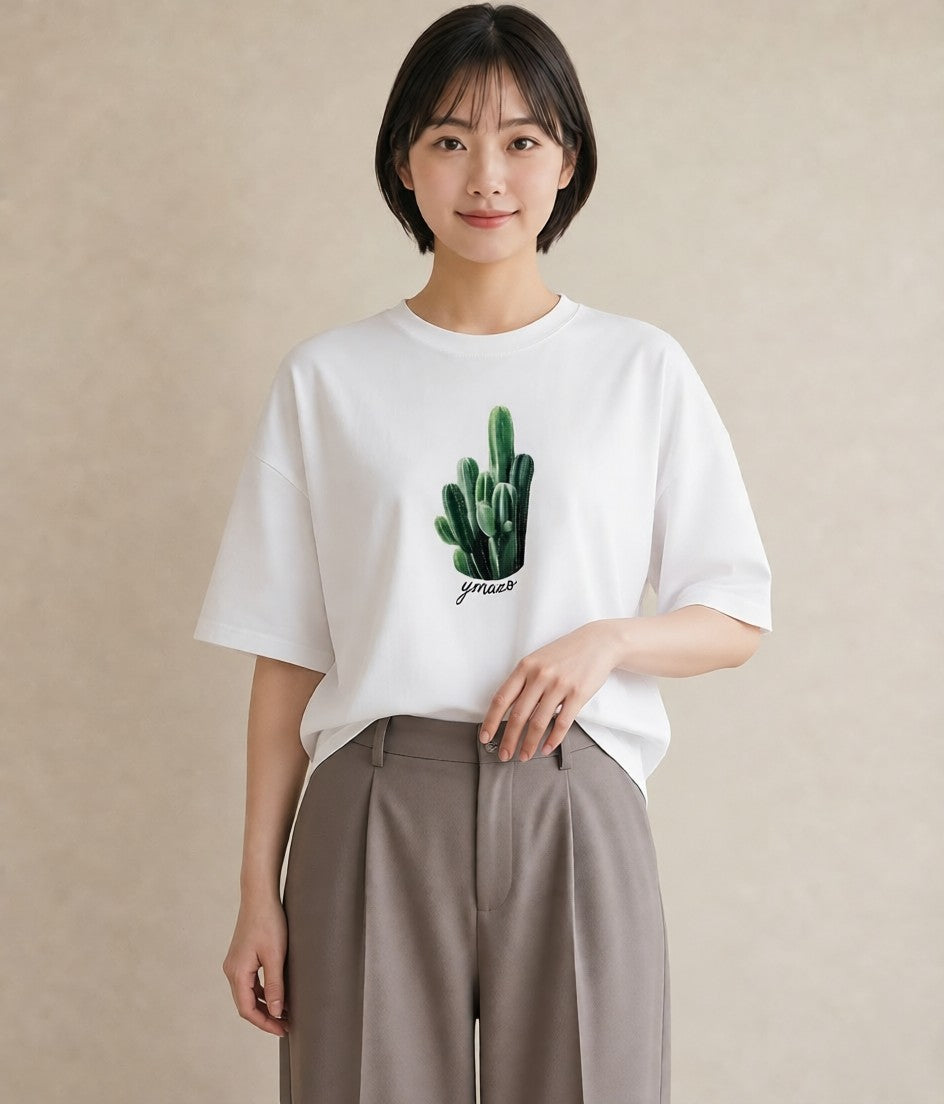 プリントTシャツ レディース サボテン 植物 ボタニカル イラスト 北欧風 姉妹 送別ギフト 白T YMAZO