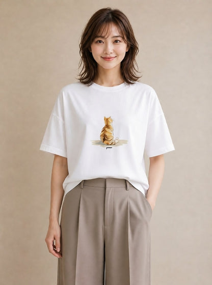 Tシャツ レディース エキゾチックショートヘア 猫 ねこ イラスト 旅行コーデ 社会人 女性 白T YMAZO