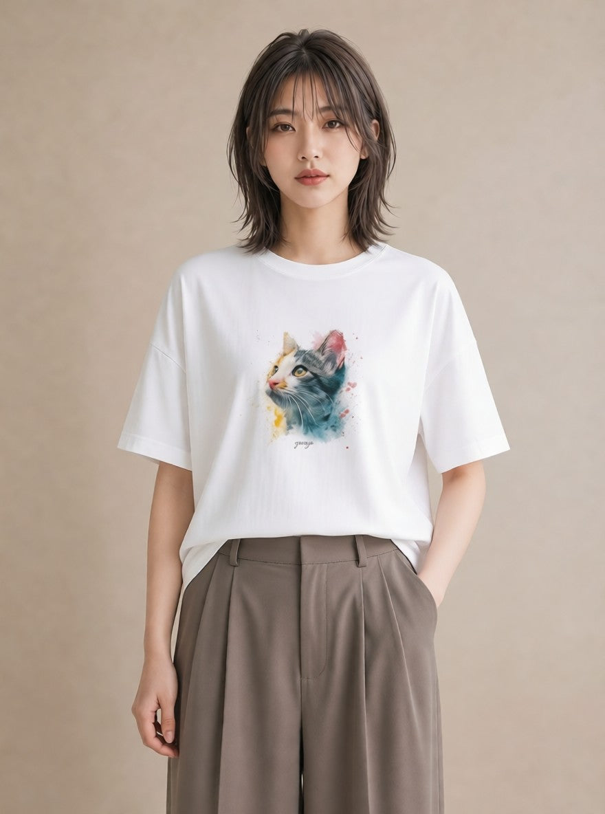 Tシャツ レディース 猫の手 猫 ねこ イラスト カフェコーデ 散歩 お出かけ 白T YMAZO