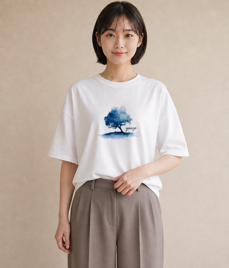 デザインTシャツ レディース 盆栽 植物 ボタニカル イラスト こなれ感 普段着 週末コーデ 白T YMAZO