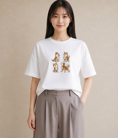 Tシャツ レディース サモエド 犬 いぬ イラスト フェミニン クリスマス 旅行 白T YMAZO