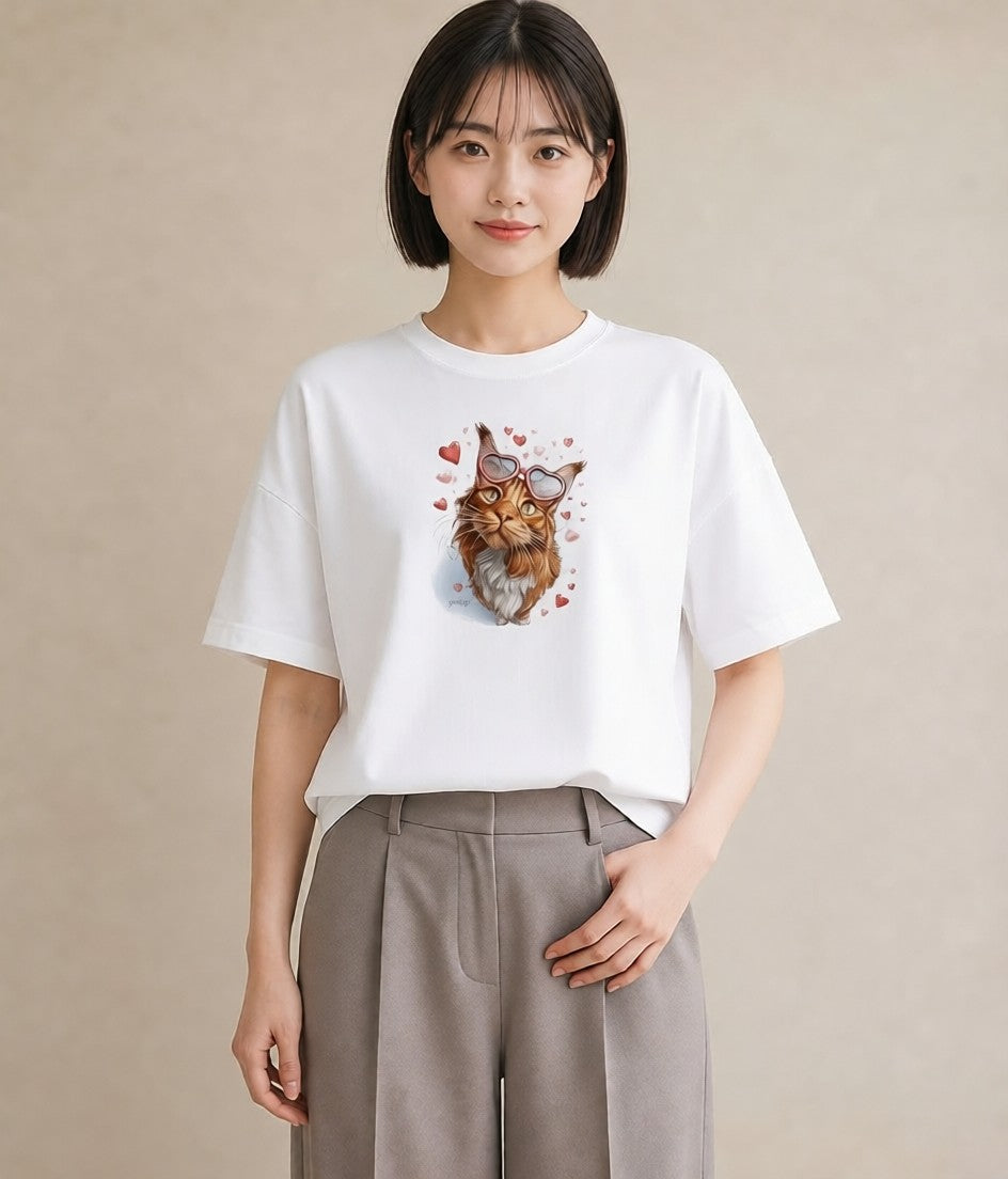 半袖Tシャツ レディース ソマリ 猫 ねこ イラスト ミニマル 綿100 デート 白T YMAZO