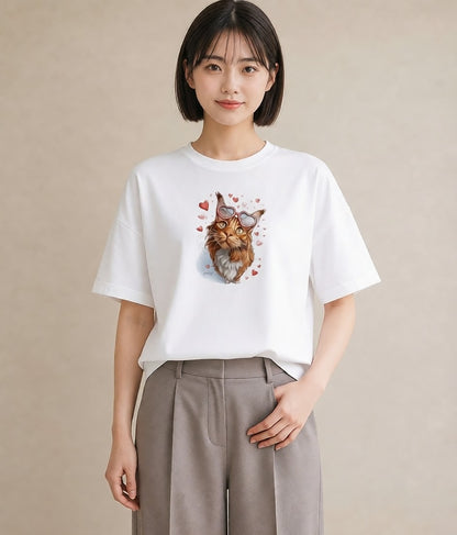 半袖Tシャツ レディース ソマリ 猫 ねこ イラスト ミニマル 綿100 デート 白T YMAZO