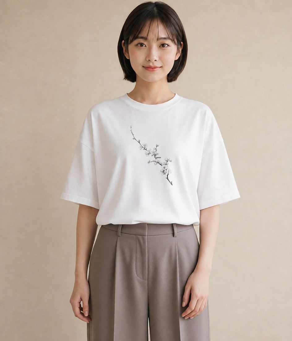 Tシャツ レディース さくら 桜 桜の枝 イラスト カジュアル 親子 20代 白T YMAZO