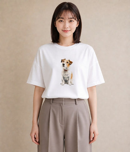 半袖Tシャツ レディース ジャックラッセルテリア 犬 いぬ イラスト 抜け感 週末コーデ 敬老の日 白T YMAZO