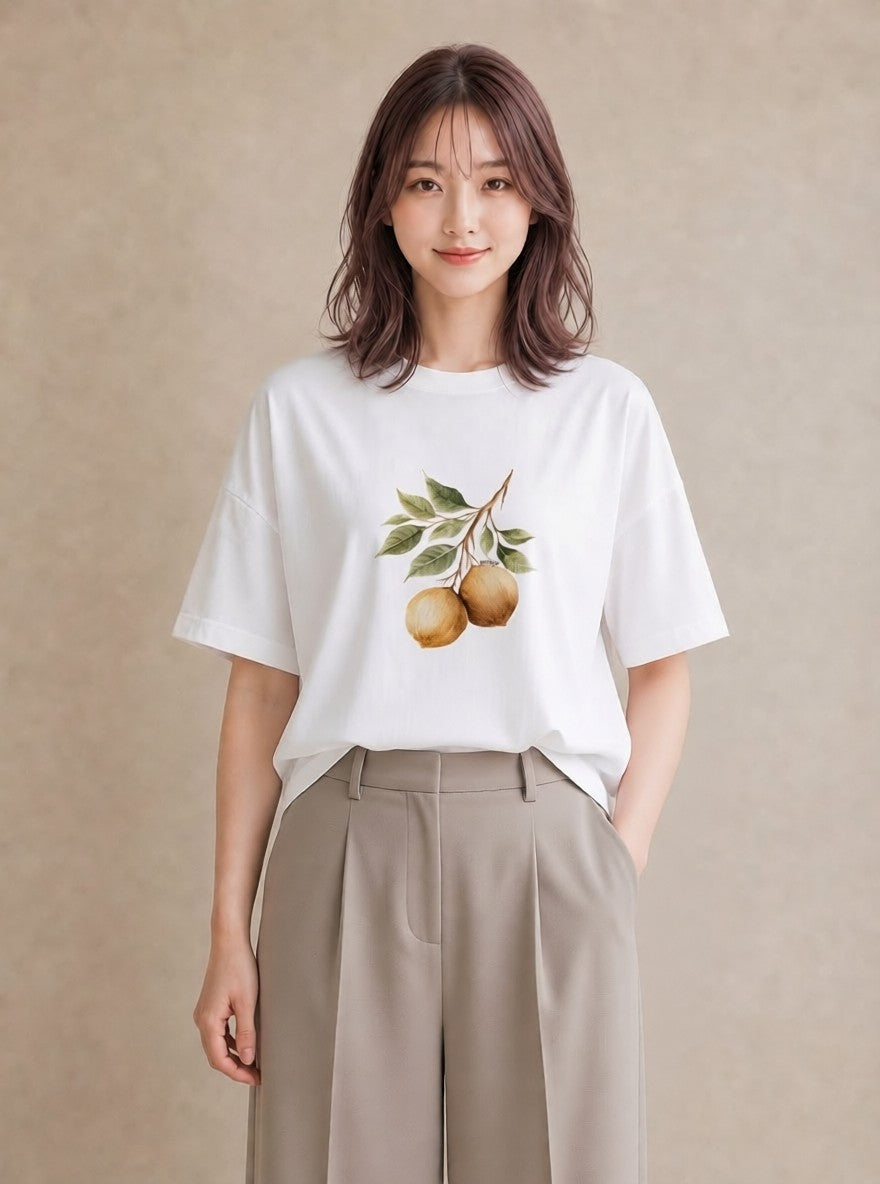 デザインTシャツ レディース 実り 植物 ボタニカル イラスト 普段使い 普段着 週末コーデ 白T YMAZO