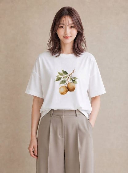 デザインTシャツ レディース 実り 植物 ボタニカル イラスト 普段使い 普段着 週末コーデ 白T YMAZO
