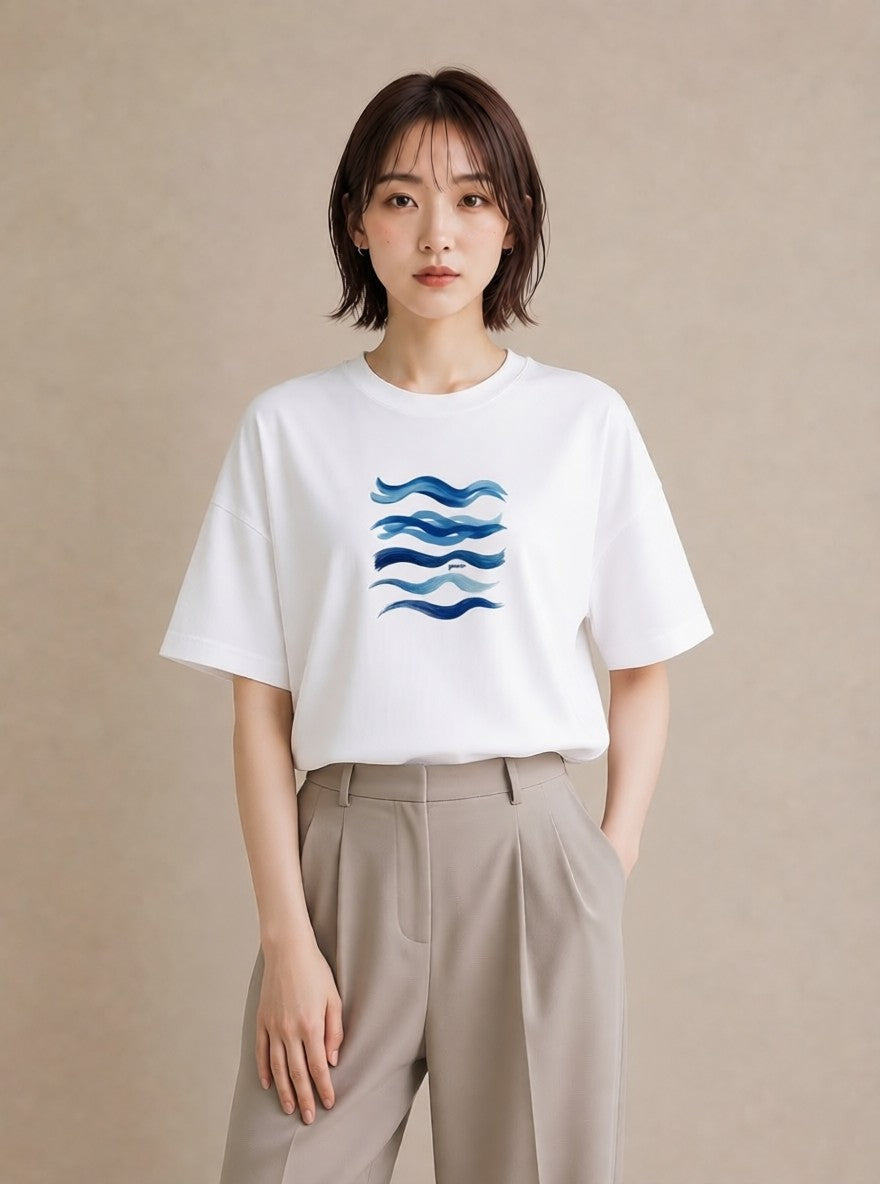 Tシャツ レディース 海 星空 宇宙 イラスト ガーリー デート 帰省 白T YMAZO