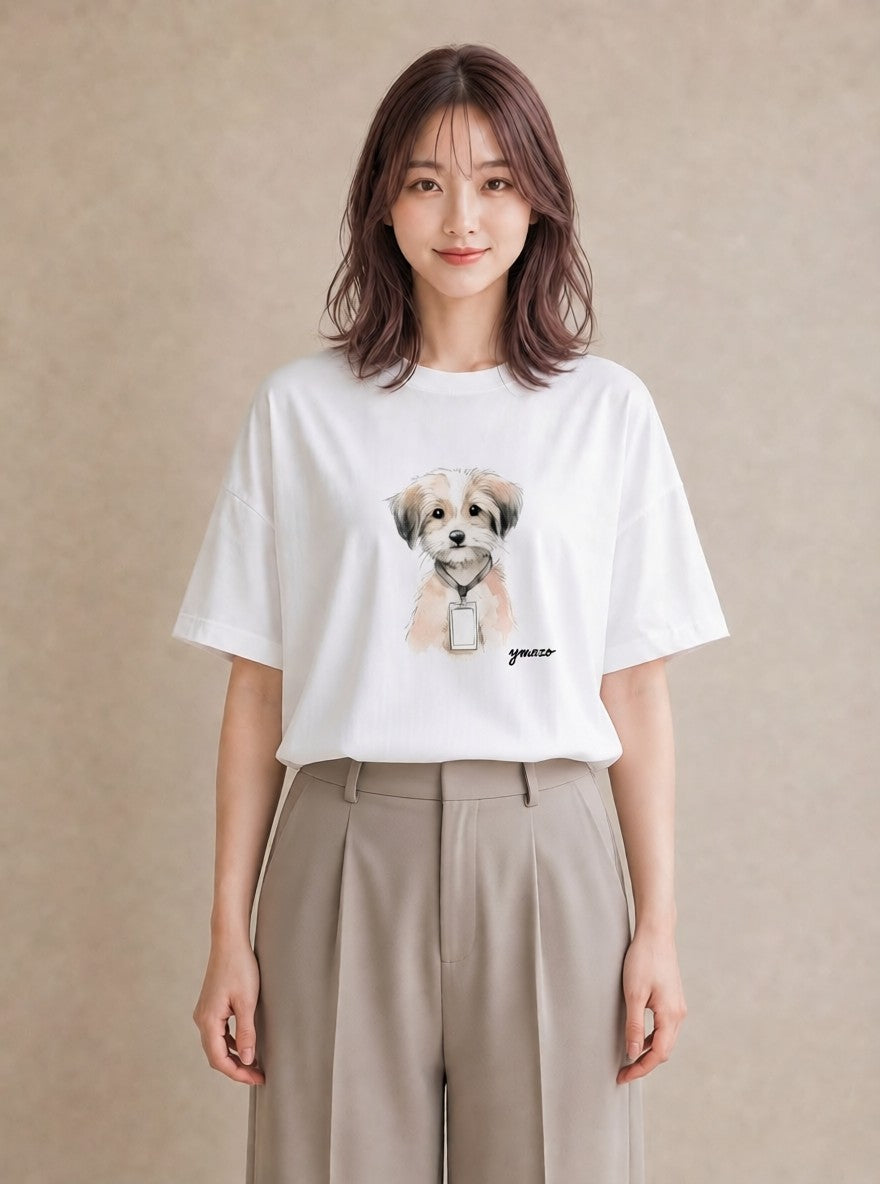 プリントTシャツ レディース 愛犬 犬 いぬ イラスト 敬老の日 ホワイトデー 白T YMAZO
