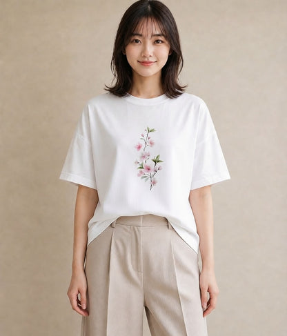 デザインTシャツ レディース さくら 桜 サクラ 花 花柄 イラスト 夏コーデ 通学 白T