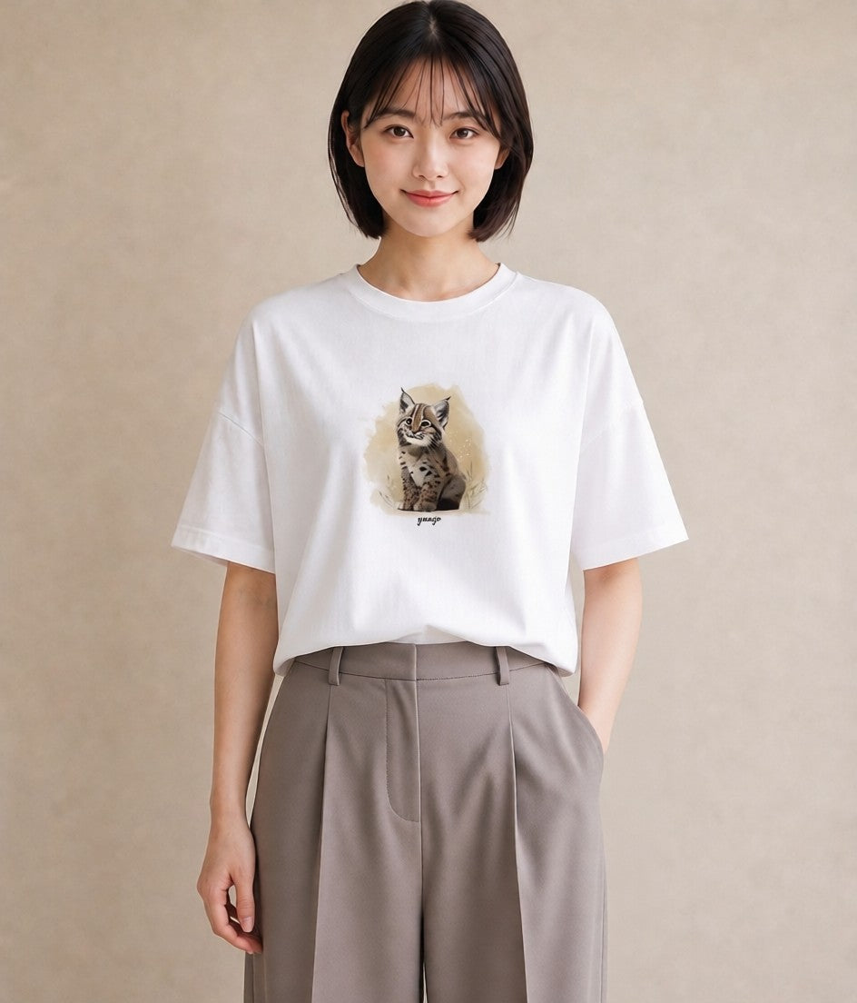 Tシャツ レディース ベンガル 猫 ねこ イラスト カフェコーデ カジュアルコーデ 買い物 白T YMAZO