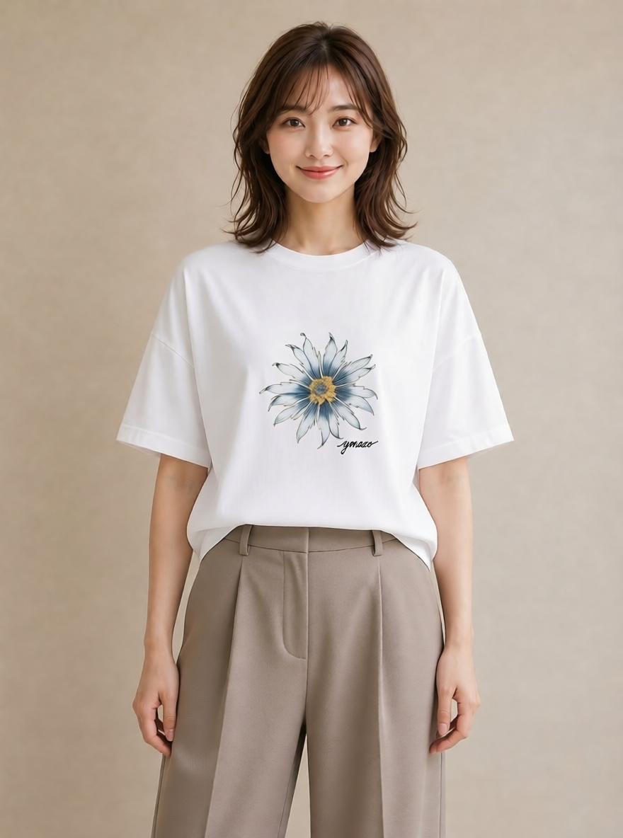 プリントTシャツ レディース 蓮 花 花柄 イラスト 旅行コーデ 女子会 お揃い 白T
