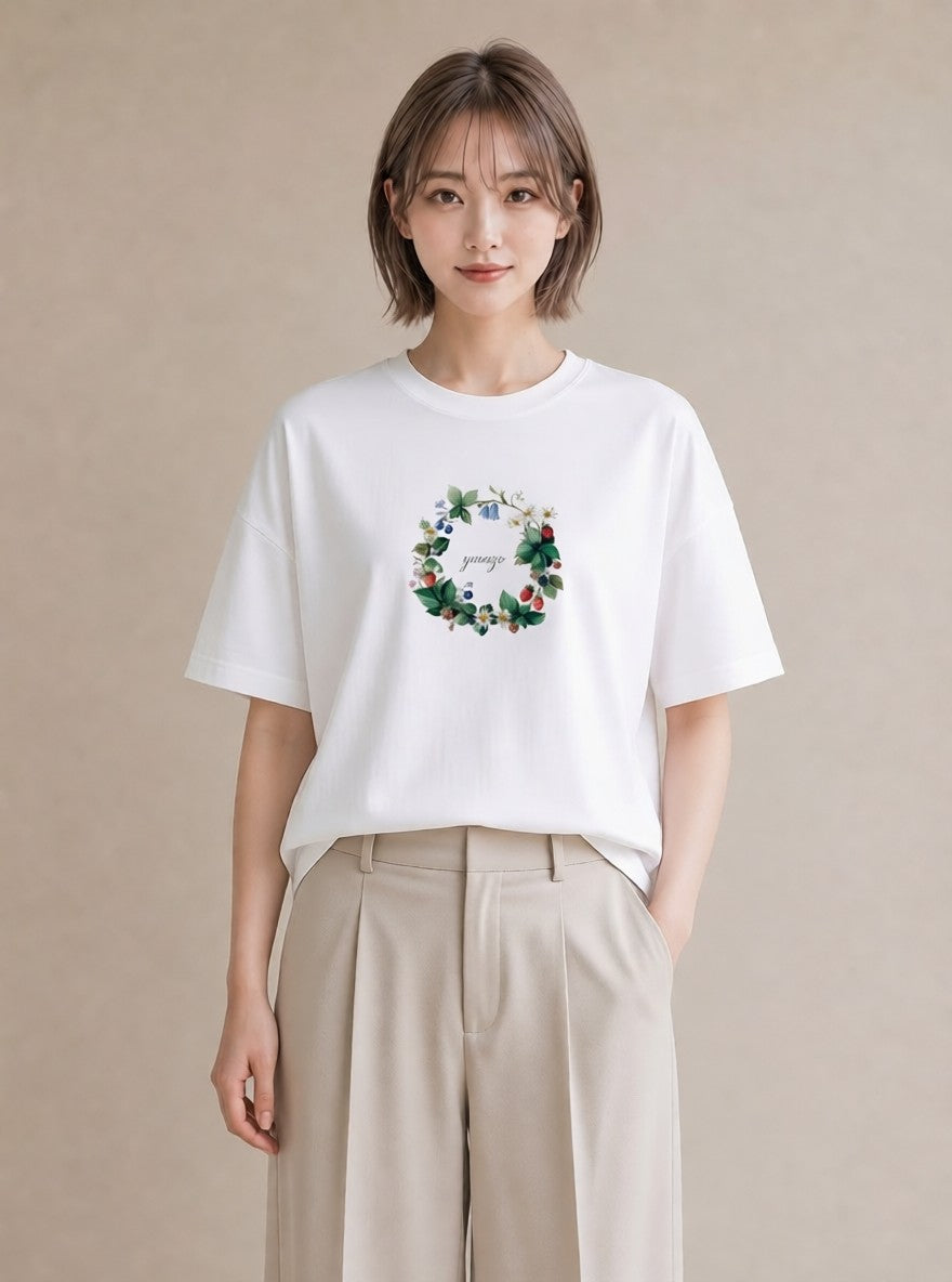 デザインTシャツ レディース 木の実 植物 ボタニカル イラスト 普段使い お出かけ 普段着 白T YMAZO