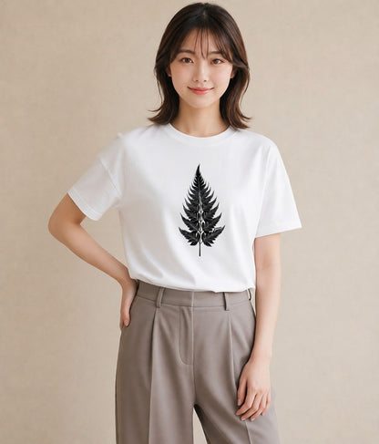 半袖Tシャツ レディース シダ 植物 ボタニカル イラスト カフェ巡り 女子会 白T YMAZO