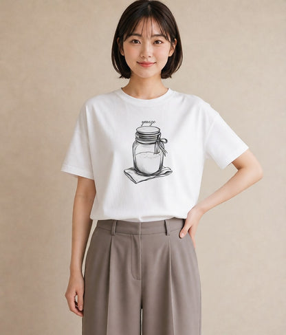 半袖Tシャツ レディース ミルク 食べ物 フード イラスト 韓国風 旅行用 海 白T YMAZO
