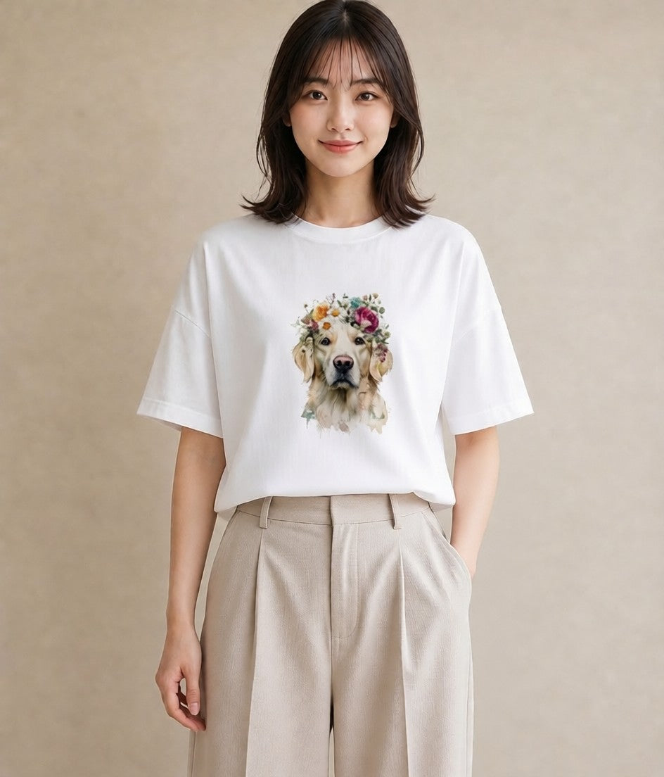 半袖Tシャツ レディース ゴールデンレトリバー ゴールデン 犬 いぬ イラスト シック 帰省 ラフ 白T YMAZO