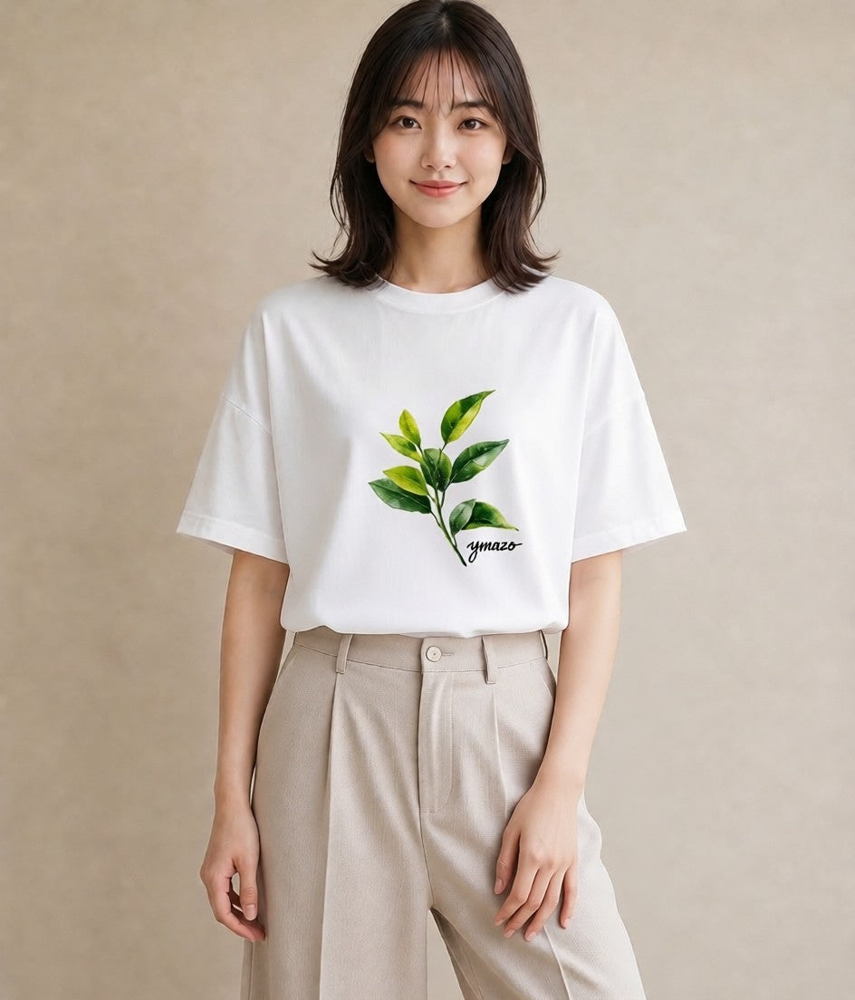 半袖Tシャツ レディース 葉っぱ 植物 ボタニカル イラスト 水彩風 秋コーデ おしゃれギフト 白T YMAZO