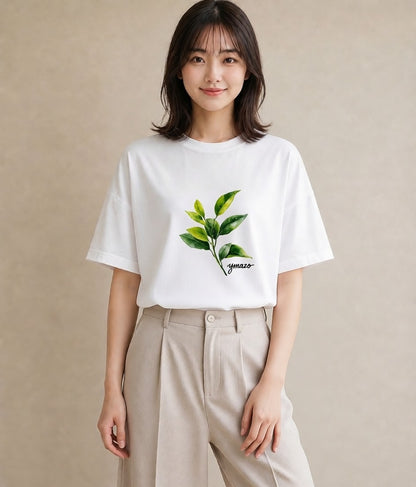半袖Tシャツ レディース 葉っぱ 植物 ボタニカル イラスト 水彩風 秋コーデ おしゃれギフト 白T YMAZO