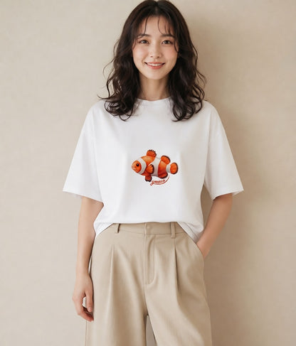 デザインTシャツ レディース 熱帯魚 海の生き物 海 イラスト モード 秋コーデ おしゃれギフト 白T YMAZO