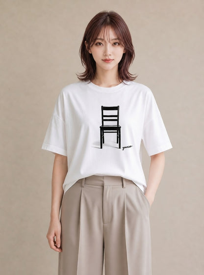 Tシャツ レディース 窓辺の椅子 窓辺 椅子 ナチュラル アンティーク イラスト ラフ ホワイトデー 春服 白T YMAZO