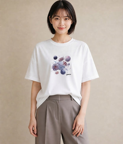 グラフィックTシャツ レディース 双子座 星空 宇宙 イラスト ナチュラル 自分用 ルームウェア 白T YMAZO
