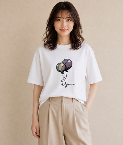 プリントTシャツ レディース 紙風船 和紙 ナチュラル アンティーク イラスト ボタニカル ホワイトデー 春服 白T YMAZO
