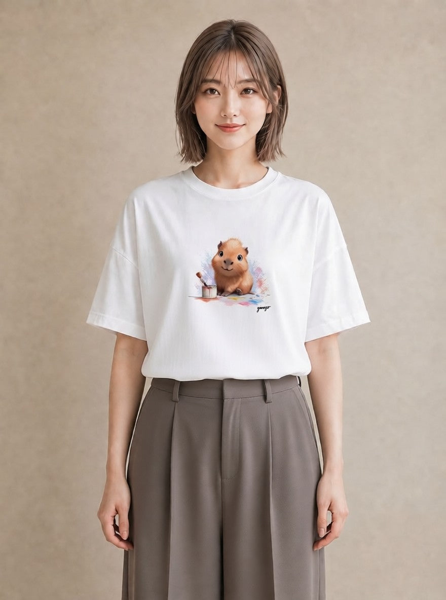 グラフィックTシャツ レディース ジャンガリアンハムスター ペット 動物 イラスト ヴィンテージ風 旅行用 海 白T YMAZO