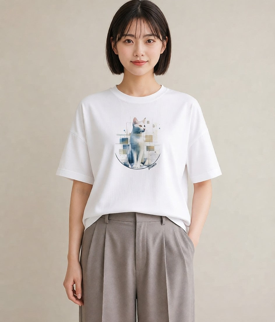 半袖Tシャツ レディース スフィンクス 猫 ねこ イラスト ヴィンテージ風 秋コーデ おしゃれギフト 白T YMAZO