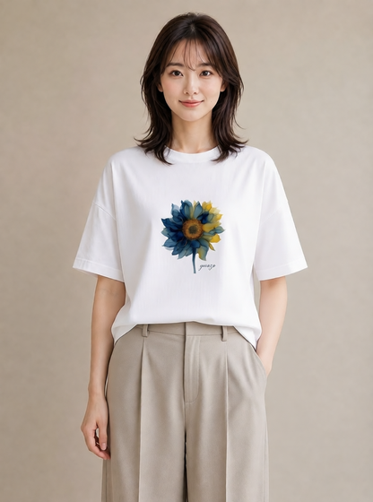 プリントTシャツ レディース ひまわり 向日葵 花 花柄 イラスト 抜け感 部屋着 女性向けギフト 白T