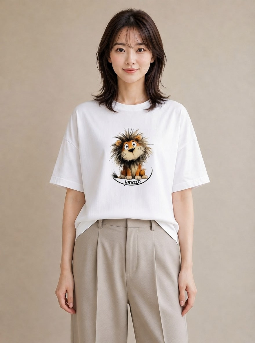 デザインTシャツ レディース ライオン 動物 アニマル イラスト レトロ ギフト 母の日 白T YMAZO