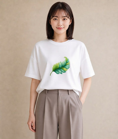 プリントTシャツ レディース 葉っぱ 植物 ボタニカル イラスト お洒落 お出かけ 普段着 白T YMAZO