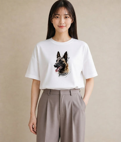 デザインTシャツ レディース ジャーマンシェパード 犬 いぬ イラスト カジュアル ギフト 母の日 白T YMAZO