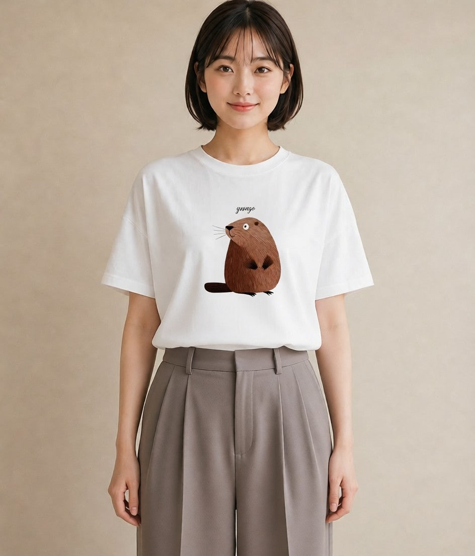 デザインTシャツ レディース ラッコ 動物 アニマル イラスト 姉妹 送別ギフト 白T YMAZO