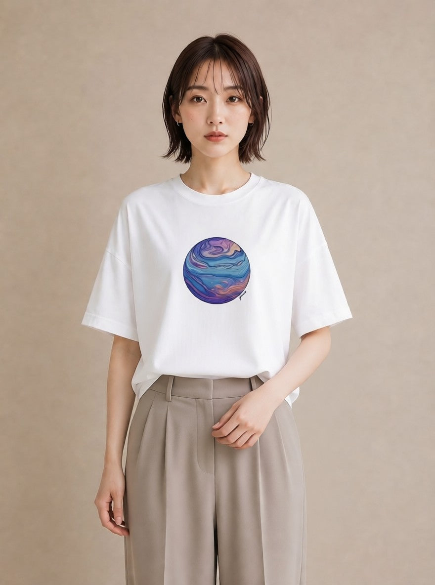 プリントTシャツ レディース 惑星 星空 宇宙 イラスト レトロ 帰省 ラフ 白T YMAZO