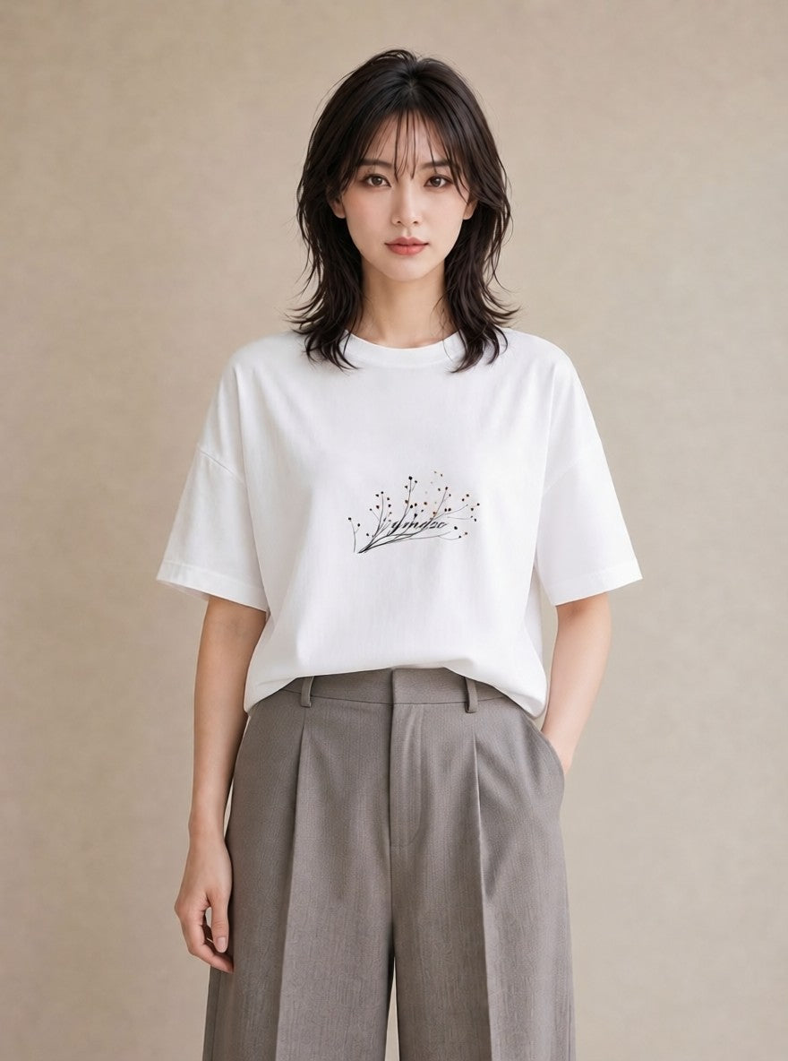 Tシャツ レディース さくら 桜 桜の枝 イラスト モード 自分用 ルームウェア 白T YMAZO