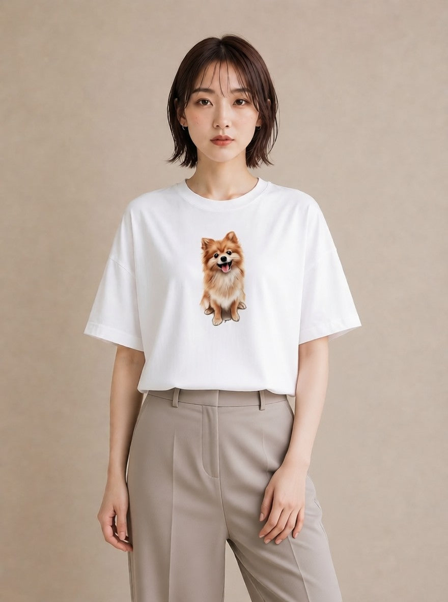 プリントTシャツ レディース ポメラニアン ポメ 犬 いぬ イラスト カジュアル 女性向けギフト 散歩 白T YMAZO